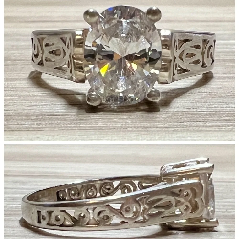 Vintage Handmade Designer Signed Sterling Silver Cubic Zirconia Ring, Size 8.75